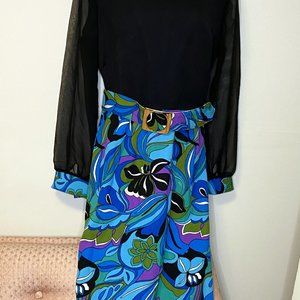 Vintage Groovy Black and Paisley Maxi Dress